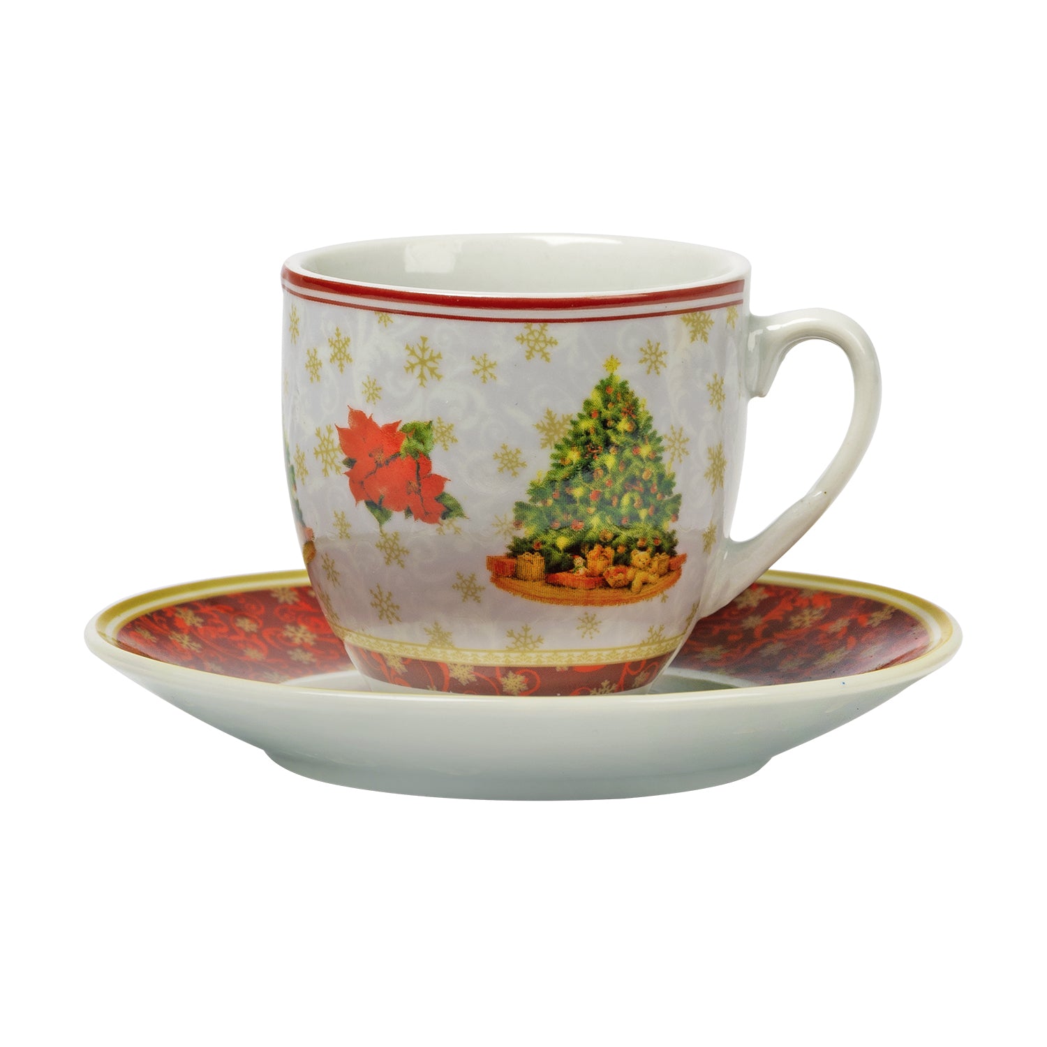 VESTIAMO CASA GRAN NATALE - Servizio da caffè in Porcellana 6 tazzine con piattini Classic Christmas